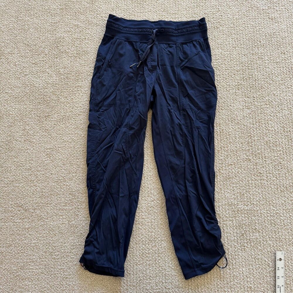 Lululemon Pants Womens 6 Blue Cropped Textured Drawstring Stretch Activewear